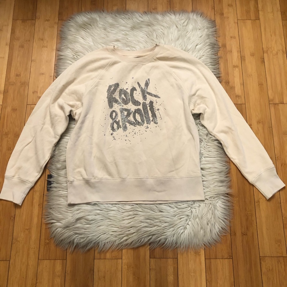 Zadig & Voltaire Cream Sparkle Graphic Rock & Roll Crewneck Sweatshirt size M